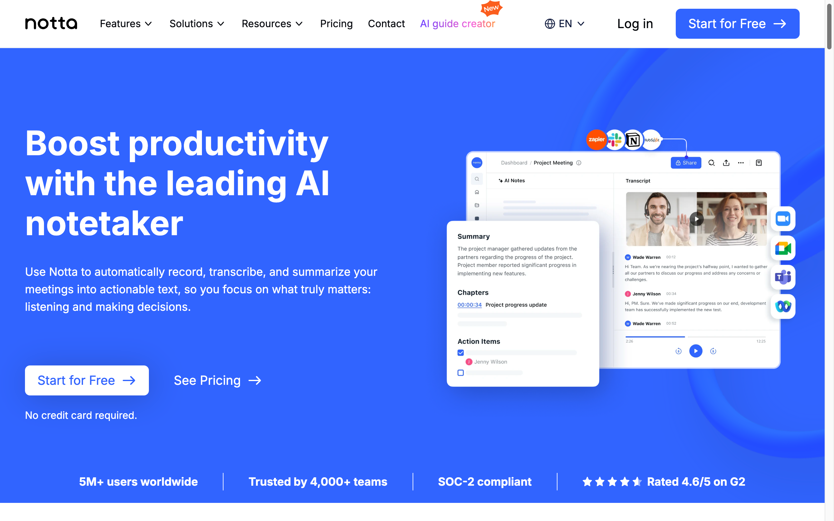 Notta Main Page